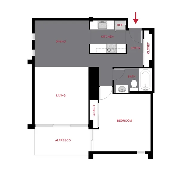 Plan A1 floor plan, 1 bedroom, 706 sq ft