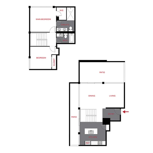 Plan B1 - Penthouse floor plan, 2 bedroom