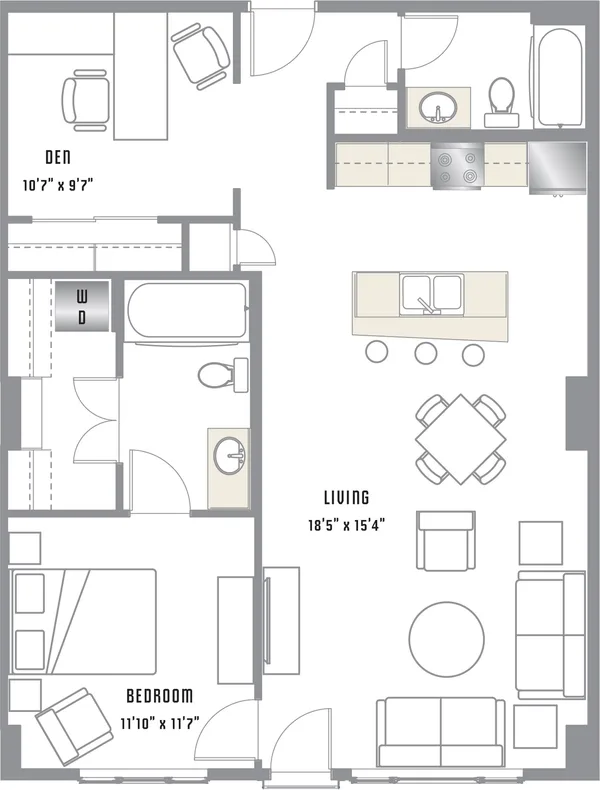 B1 floor plan, 1 bedroom, 1,020 sq ft