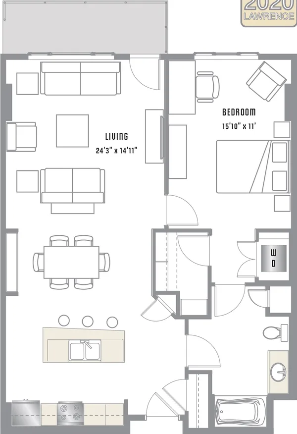 A9 floor plan, 1 bedroom, 964 sq ft