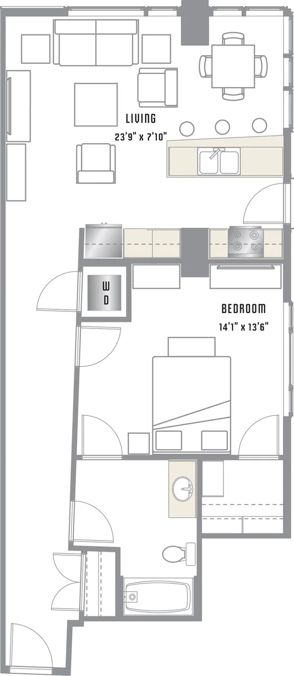 A6 floor plan, 1 bedroom, 866 sq ft