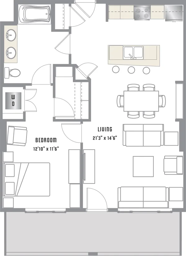 A5 floor plan, 1 bedroom, 853 sq ft