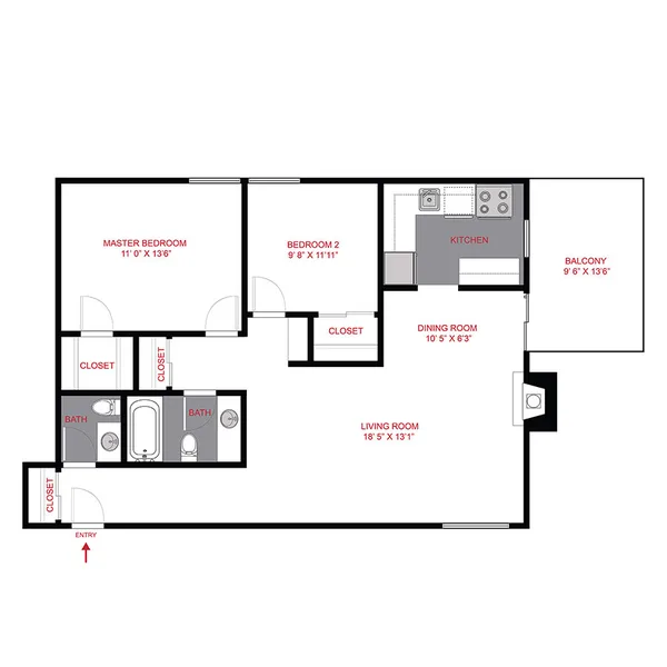 B1 floor plan, 2 bedroom