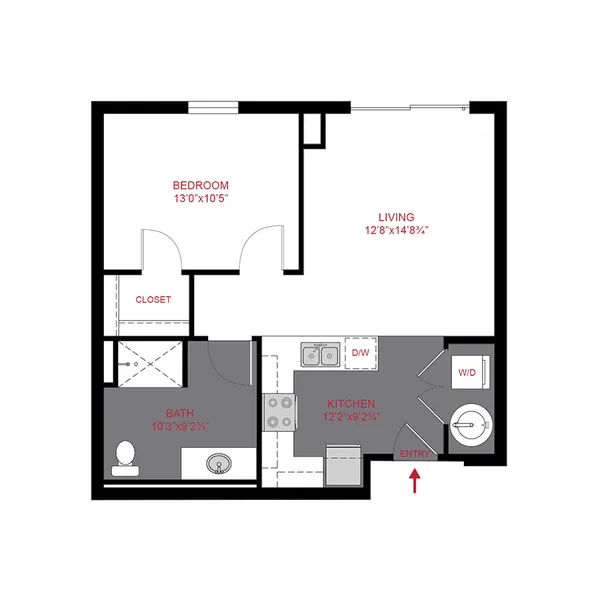 A1 floor plan, 1 bedroom