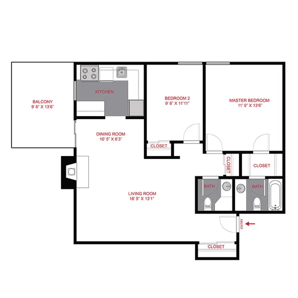 B2 floor plan, 2 bedroom