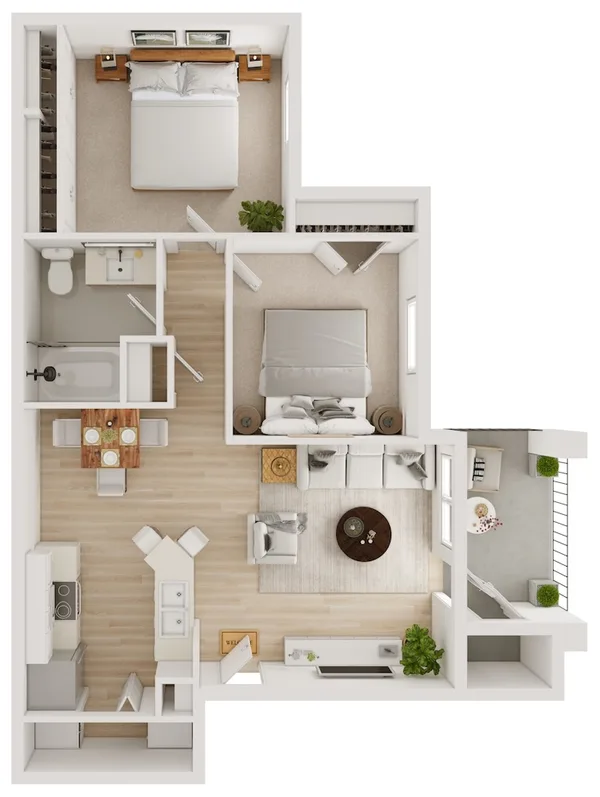 B1 floor plan, 2 bedroom, 800 sq ft