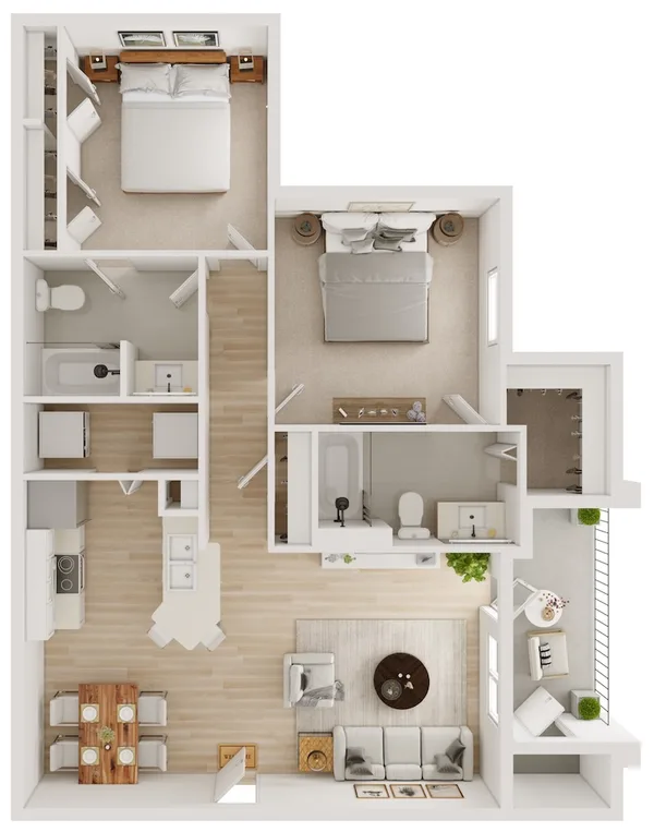 B3 floor plan, 2 bedroom, 997 sq ft