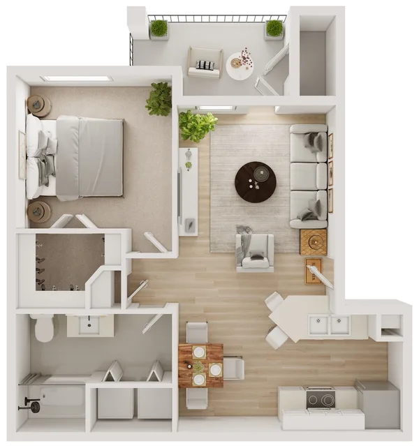 A1 floor plan, 1 bedroom, 640 sq ft
