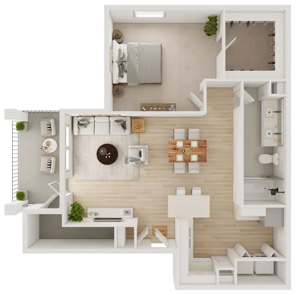 A2 floor plan, 1 bedroom, 714 sq ft