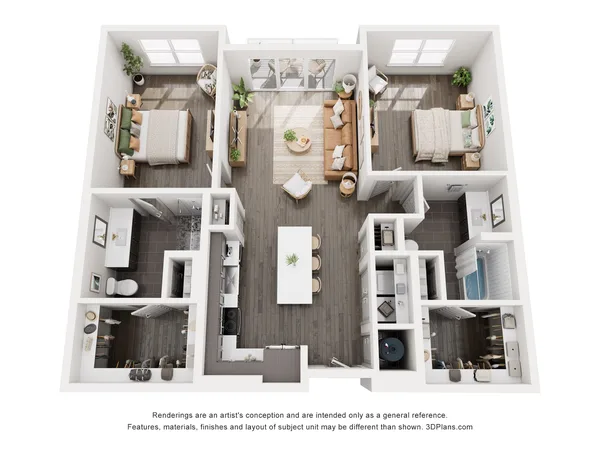 B1 floor plan, 2 bedroom, 1,143 sq ft