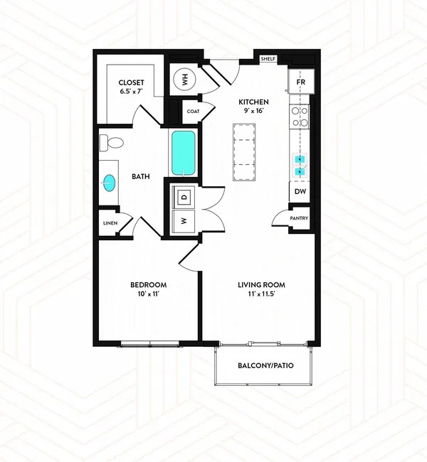 A1-ALT floor plan, 1 bedroom, 688 sq ft