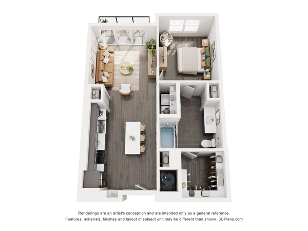 A1 floor plan, 1 bedroom, 711 sq ft
