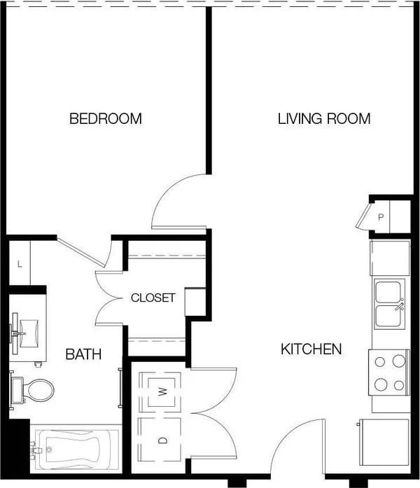 A - I floor plan, 1 bedroom, 604 sq ft