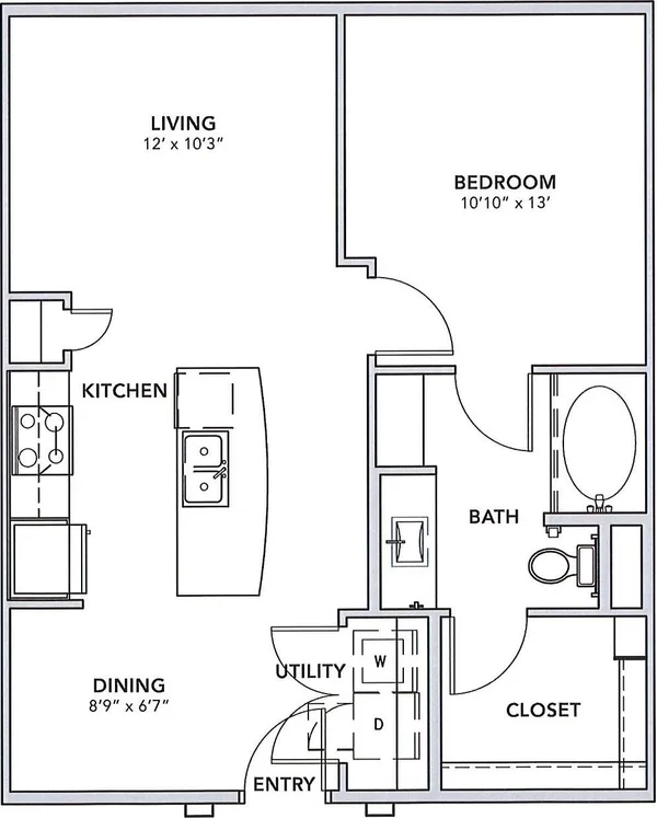 A10- I floor plan, 1 bedroom, 702 sq ft