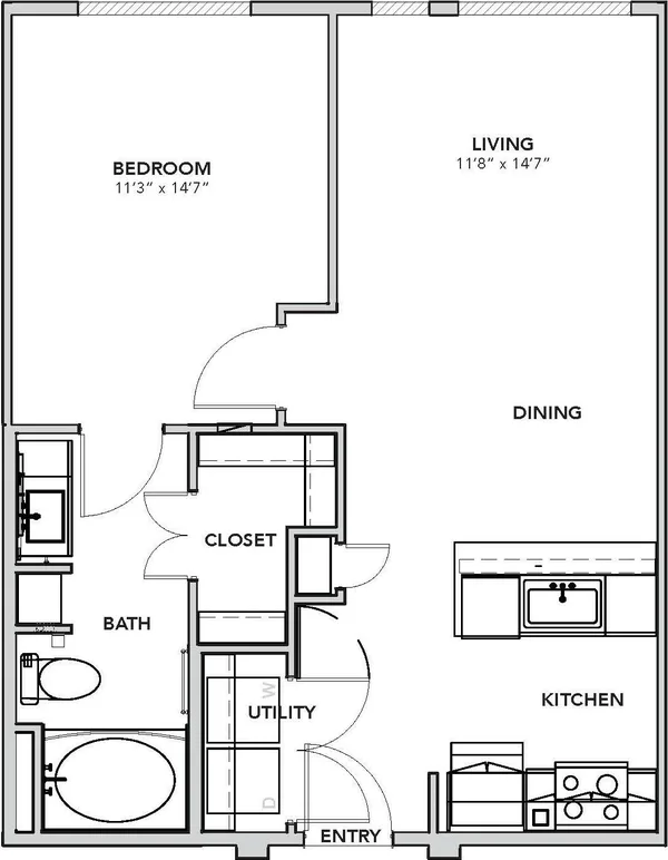 A0 - III floor plan, 1 bedroom, 673 sq ft