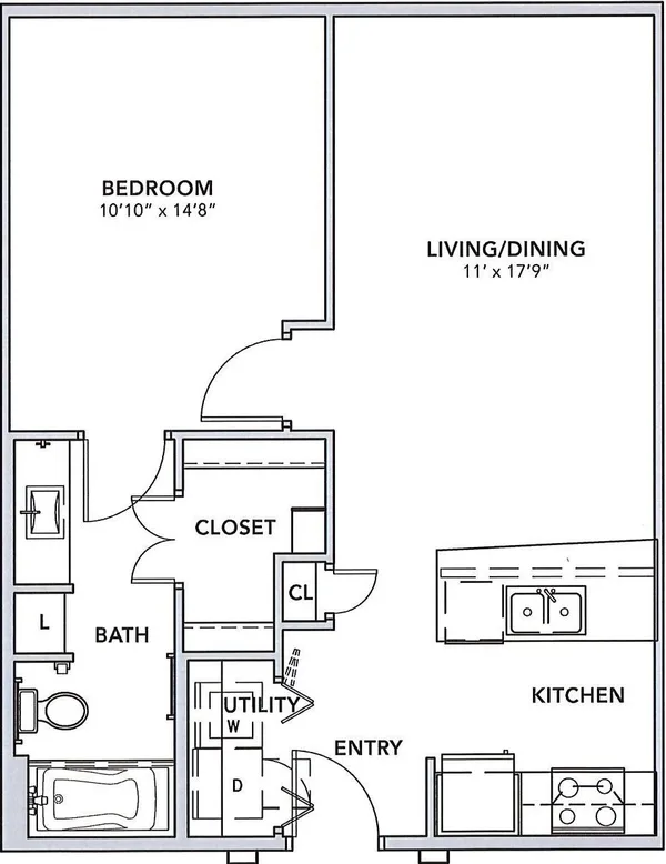 A0 - II floor plan, 1 bedroom, 673 sq ft
