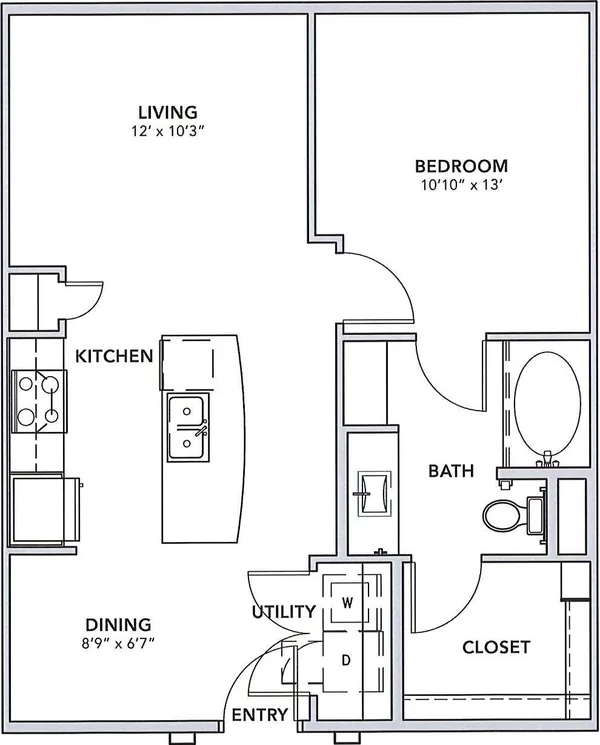 A10 - II floor plan, 1 bedroom, 702 sq ft