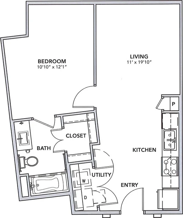 AB - II floor plan, 1 bedroom, 619 sq ft
