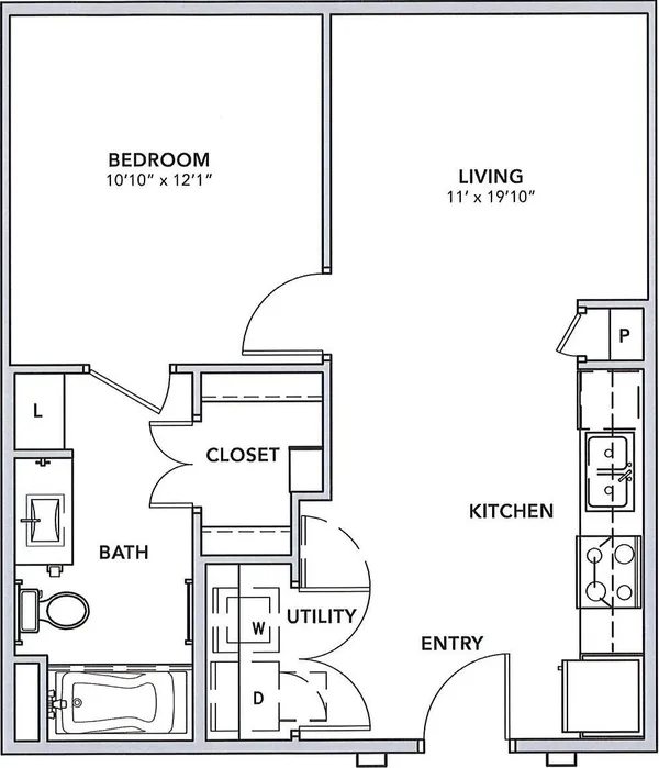A - II floor plan, 1 bedroom, 604 sq ft