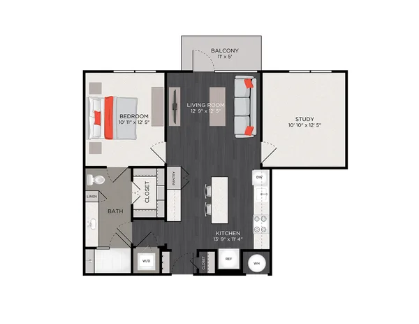 A7_auap  1bed 1bath w/den floor plan, 1 bedroom, 929 sq ft