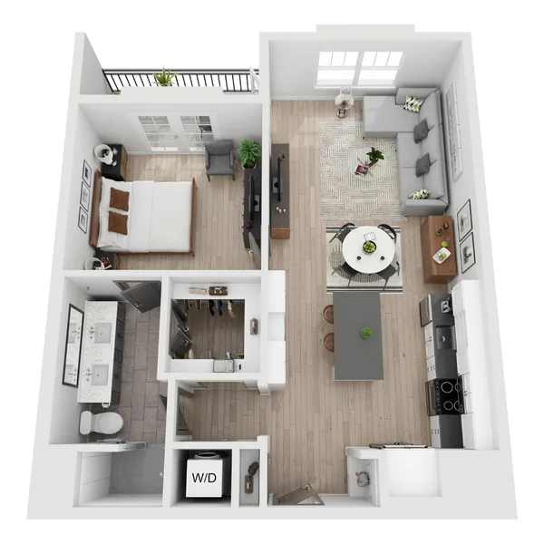 A7 floor plan, 1 bedroom, 831 sq ft