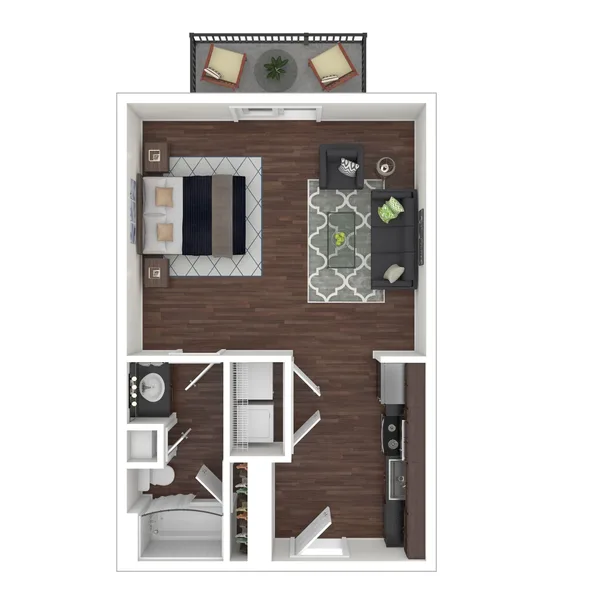 E2 floor plan, studio, 524 sq ft