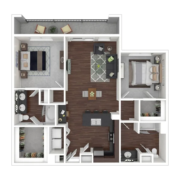 B1 floor plan, 2 bedroom, 1,172 sq ft