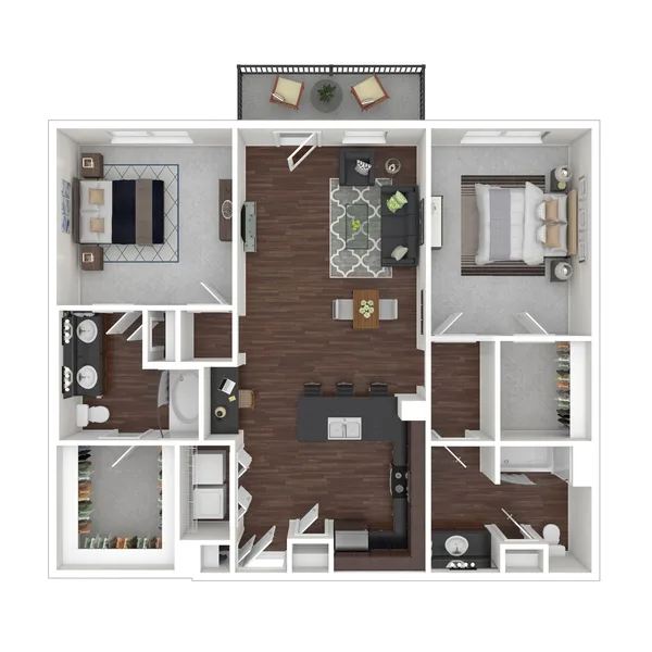 B2 floor plan, 2 bedroom, 1,213 sq ft