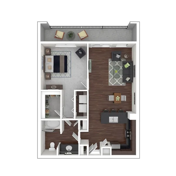 A3 floor plan, 1 bedroom, 848 sq ft