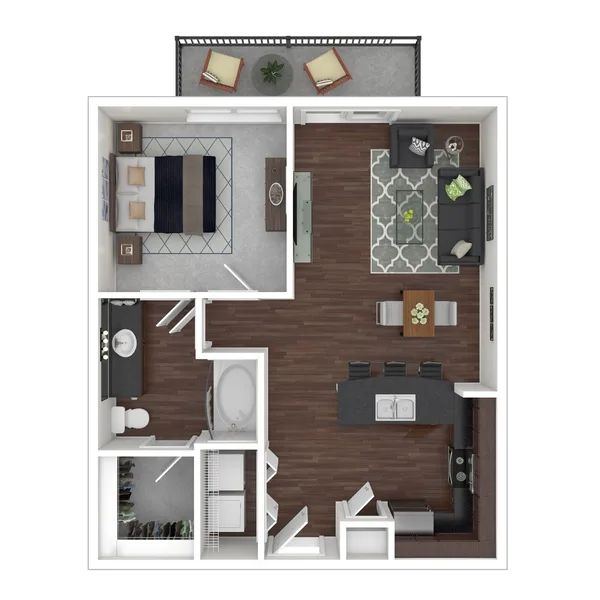 A1 floor plan, 1 bedroom, 704 sq ft