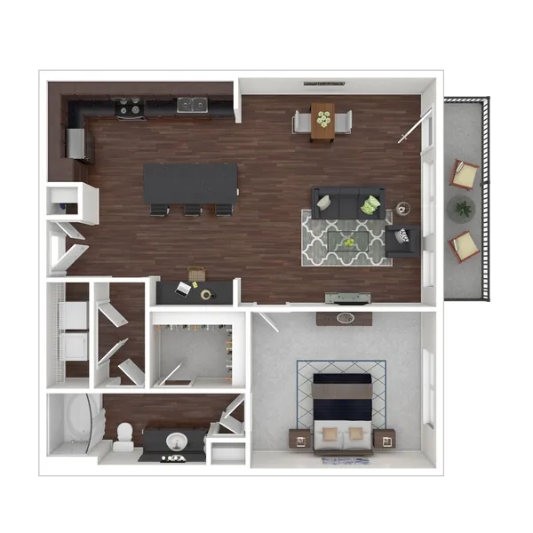 A6 floor plan, 1 bedroom, 967 sq ft