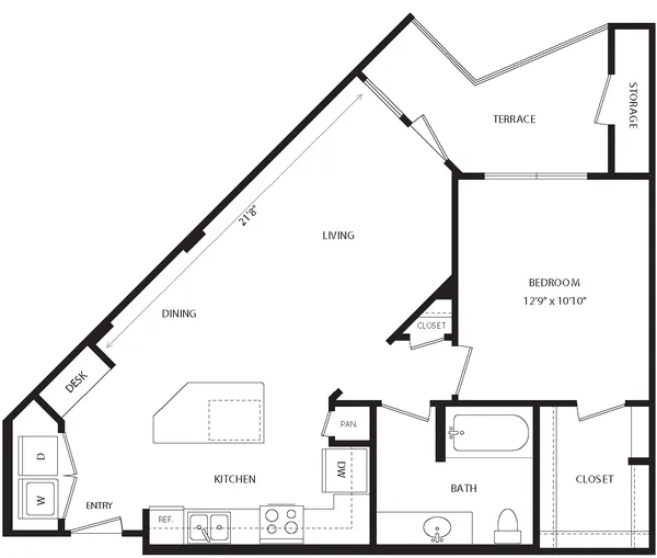 A1G floor plan, 1 bedroom, 757 sq ft