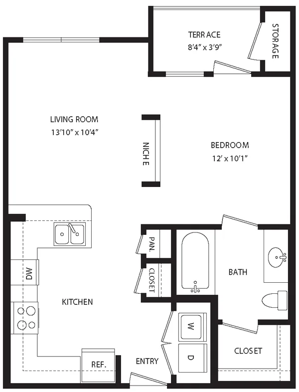 S1B floor plan, studio, 591 sq ft