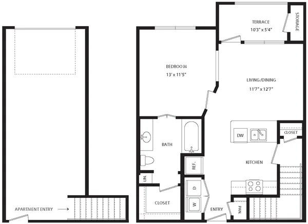 A1C floor plan, 1 bedroom, 698 sq ft