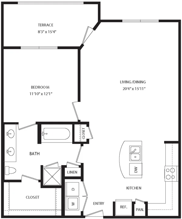 A1M floor plan, 1 bedroom, 879 sq ft