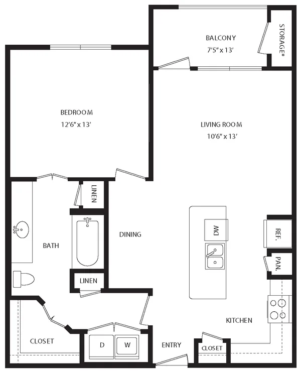 A1J floor plan, 1 bedroom, 797 sq ft