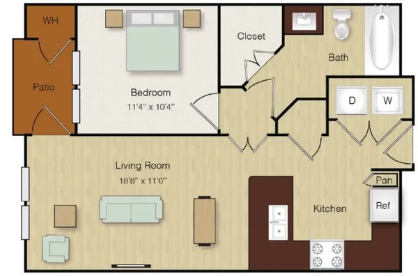 A4 floor plan, 1 bedroom, 606 sq ft