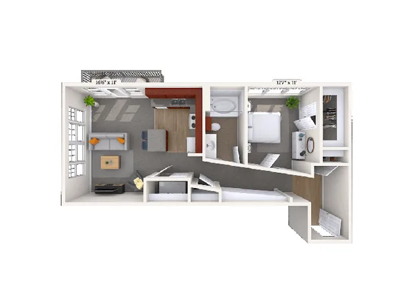 11L1A floor plan, 1 bedroom, 709 sq ft