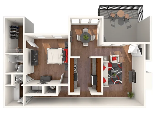 The Ocoee floor plan, 1 bedroom, 1,000 sq ft