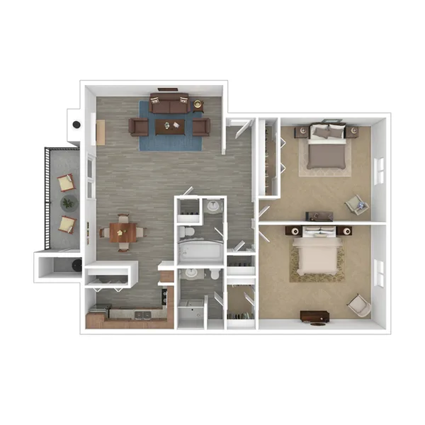 Ruby floor plan, 2 bedroom, 1,050 sq ft