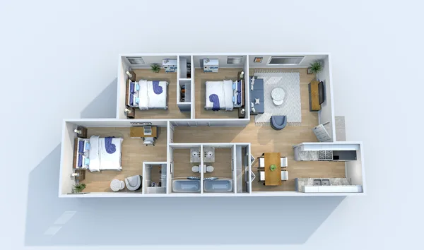 Three Bedroom floor plan, 3 bedroom, 1,026 sq ft