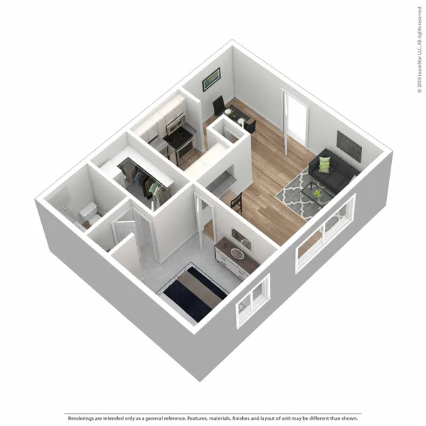 A1 floor plan, 1 bedroom, 523 sq ft