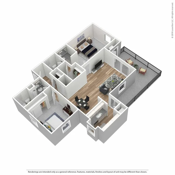 B3 floor plan, 2 bedroom, 1,157 sq ft
