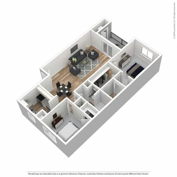 B2 floor plan, 2 bedroom, 985 sq ft