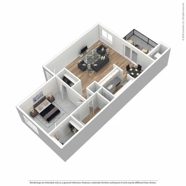 A3 floor plan, 1 bedroom, 752 sq ft