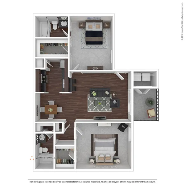 B3 floor plan, 2 bedroom, 930 sq ft