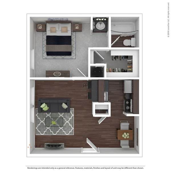 A2 floor plan, 1 bedroom, 523 sq ft