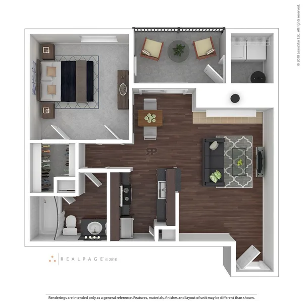 A6 floor plan, 1 bedroom, 672 sq ft
