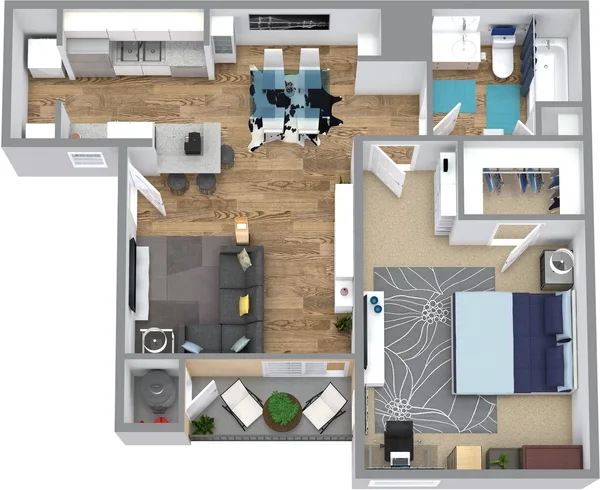 One Bed One Bath B floor plan, 1 bedroom, 691 sq ft