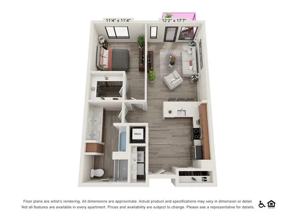 1A floor plan, 1 bedroom, 796 sq ft